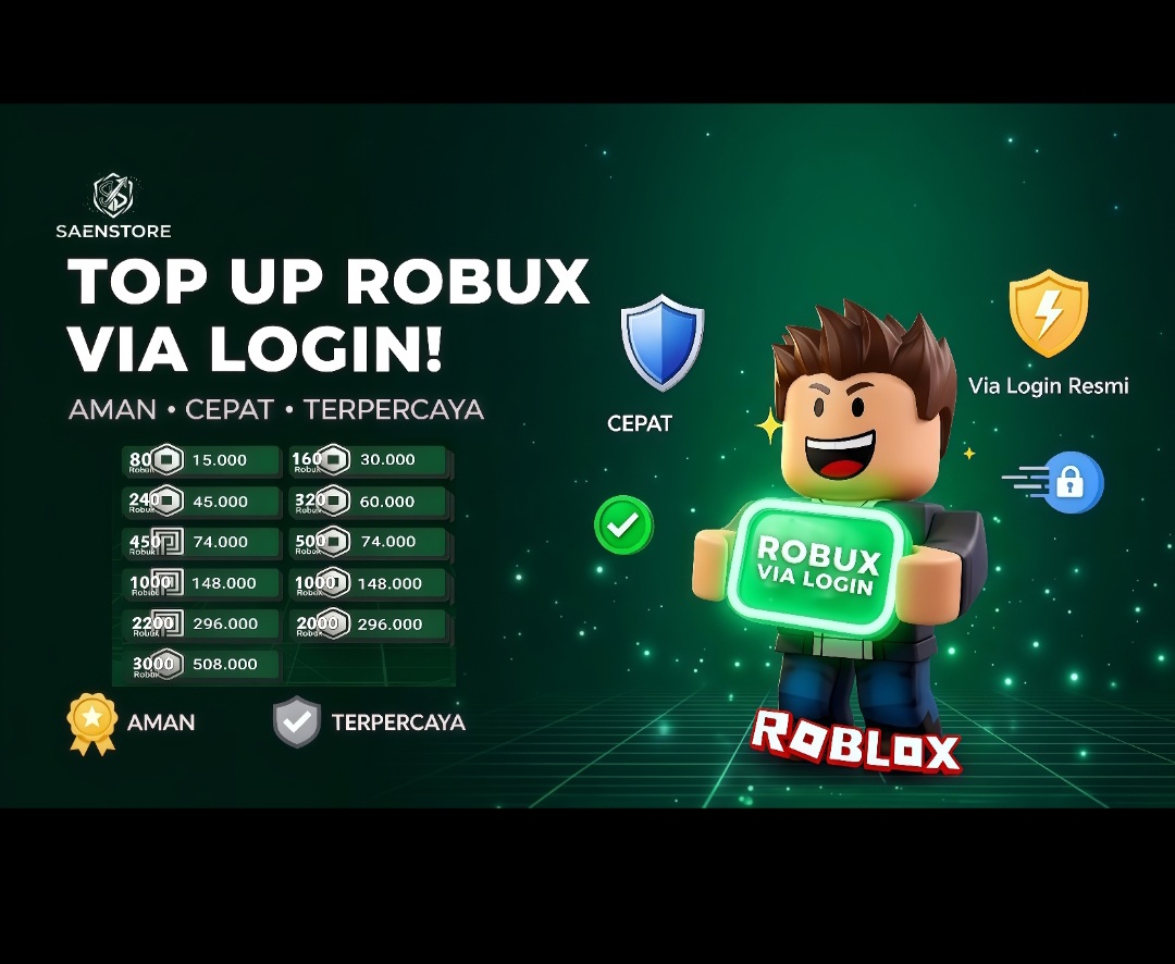 Top Up Robux Roblox via Login di saenstore.com : Aman, Cepat, & Terpercaya 2026