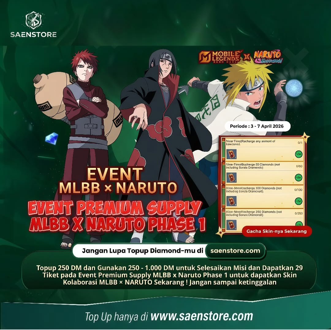 Event MLBB x Naruto Phase 1 Resmi Dimulai! Cara Dapat 29 Tiket + Skin Kolaborasi Gusion Minato & Itachi